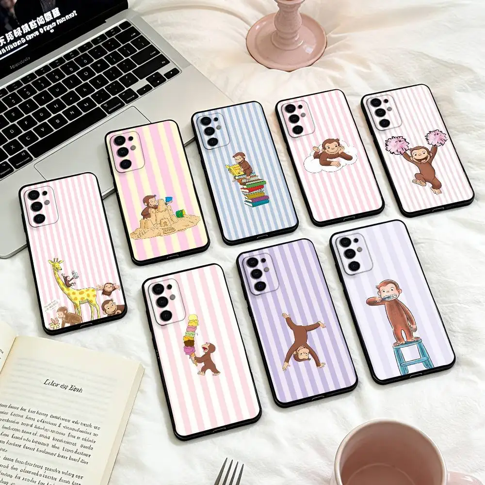 

Curious G-George Monkey Phone Case For Samsung S25,24,23,22,30,21,10,9,Ultra,Plus,Lite,FE,4,5 G Soft Black Case