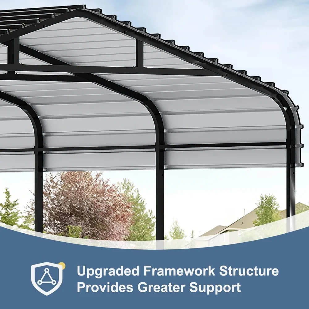 مرآب معدني، جراج مع هيكل إطار محدث، سقف فولاذي مجلفن ومظلة قاعدة معززة، جراج معدني