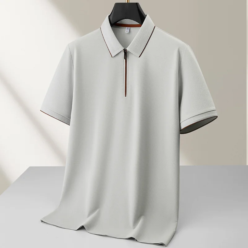8XL 7XL 6XL 2026 New Summer High End Luxury Cotton Shirts for Man Tops Casual Loose Mens Polo Shirt Zipper Lapel T-shirt Homme