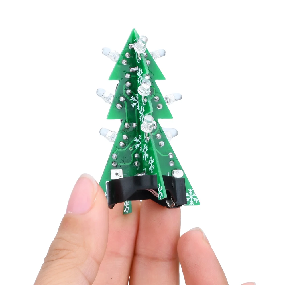 DIY Electronics Kit 3D Christmas Tree Soldering Practice Electronic Science Assembly Kit 3 Color Flashing LED PCB