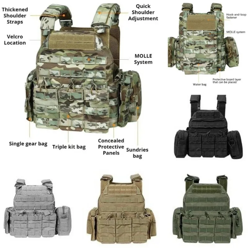 

6094K 1000D Tactical Vest Body Armor Combat Army CS Gear Hunting Plate Carrier Airsoft Accessories Wargame Pouch Molle Vest