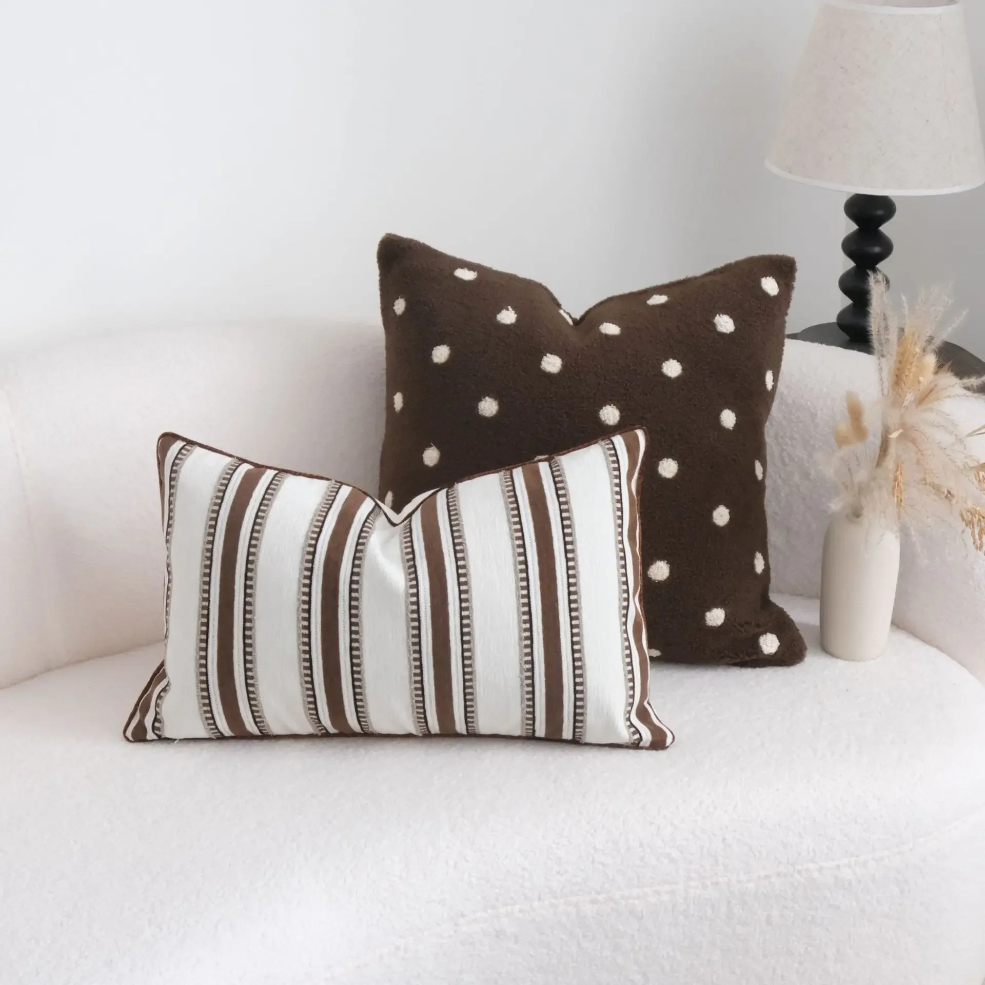 Coffee Brown Maillard Cushion Cover Retro Geometric Jacquard Pillow Case Wabi Sabi Pillow Covers Decorative Modern Luxury Home