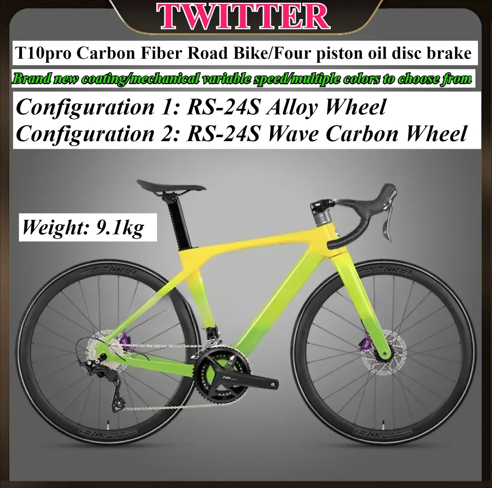 

TWITTER T10pro RS-2 * 12Speed Wind Breaker Race T800 Шоссейный велосипед из углеродного волокна, полный внутренний маршрут, гидравлическое масло, дисковые тормоза bicicletas