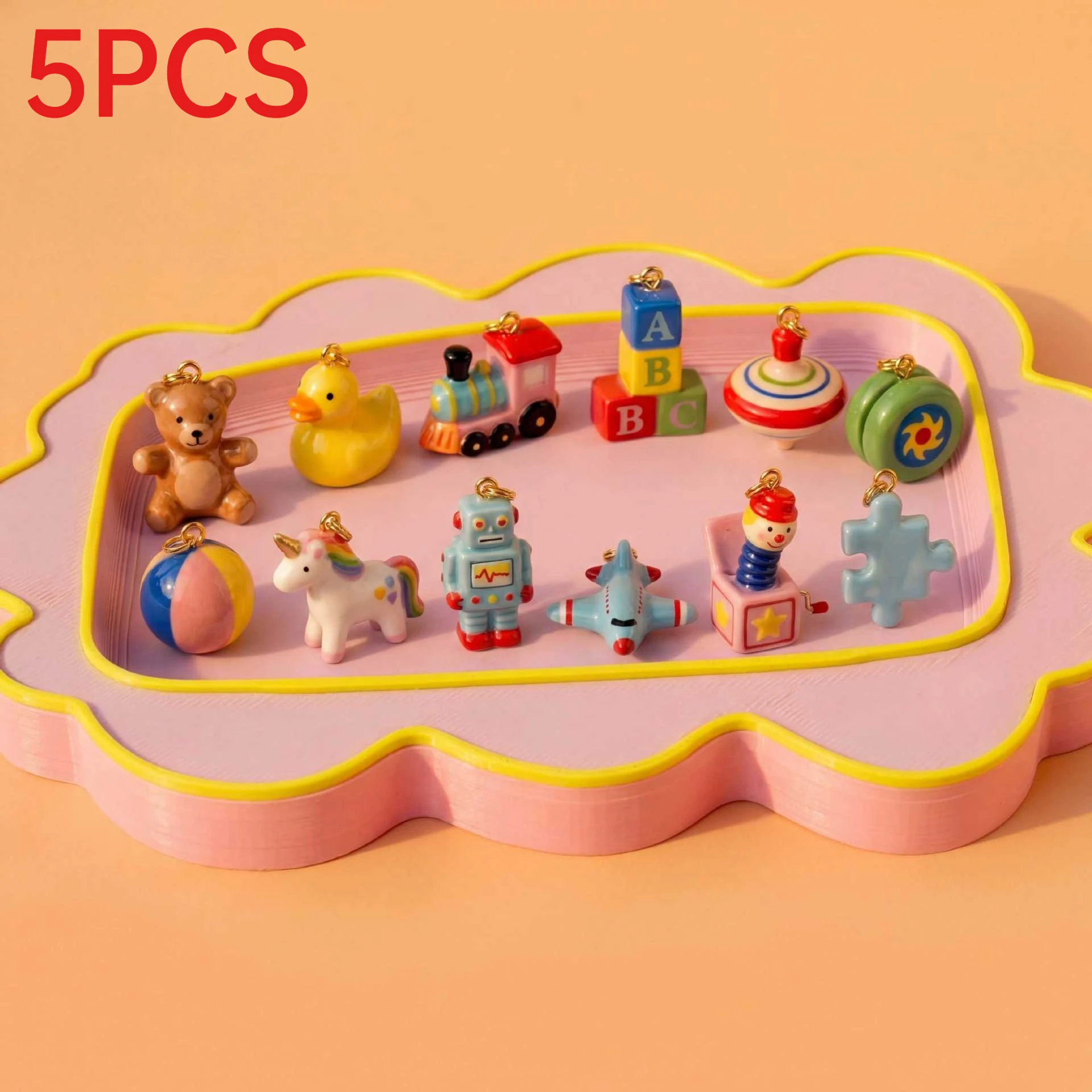 

5Pcs Cute Bear Duck ABC Block Ball Charms Mini Pendants For DIY Bracelet Necklace Jewelry Making Accessories