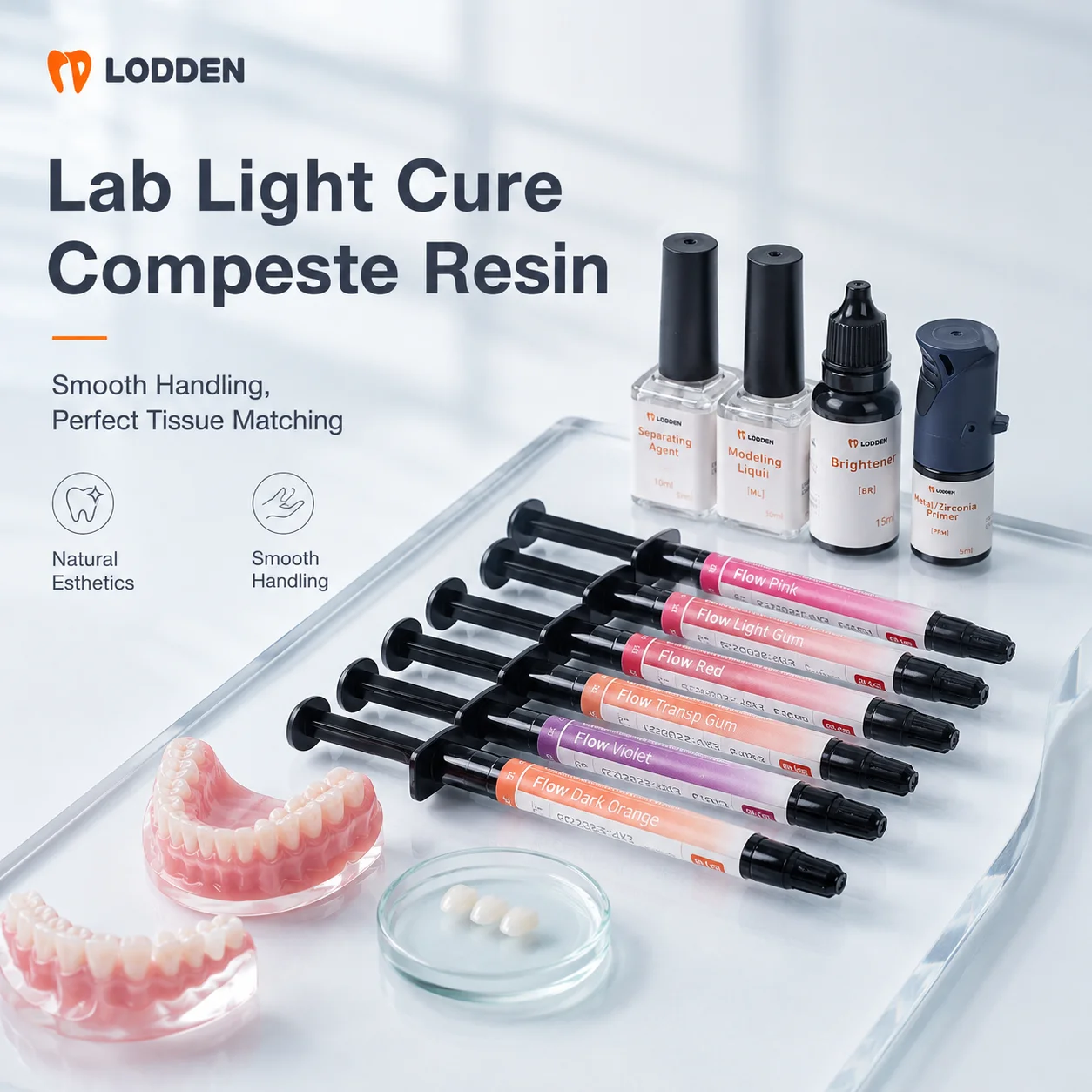 

Dental Lab Composite Resin Gum Light Cure Composite Gingival Flow Bond Metal/Ceramic/Pmma Crowns Bridges Implants