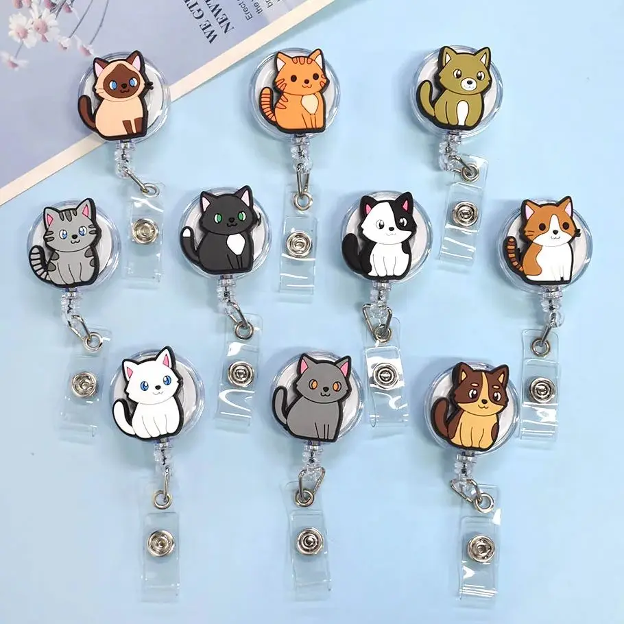 1pcs Cute Animal Cat Retractable Badge Holder Reel Exhibition Enfermera Student Boy Name Card Girl Use Chest Card