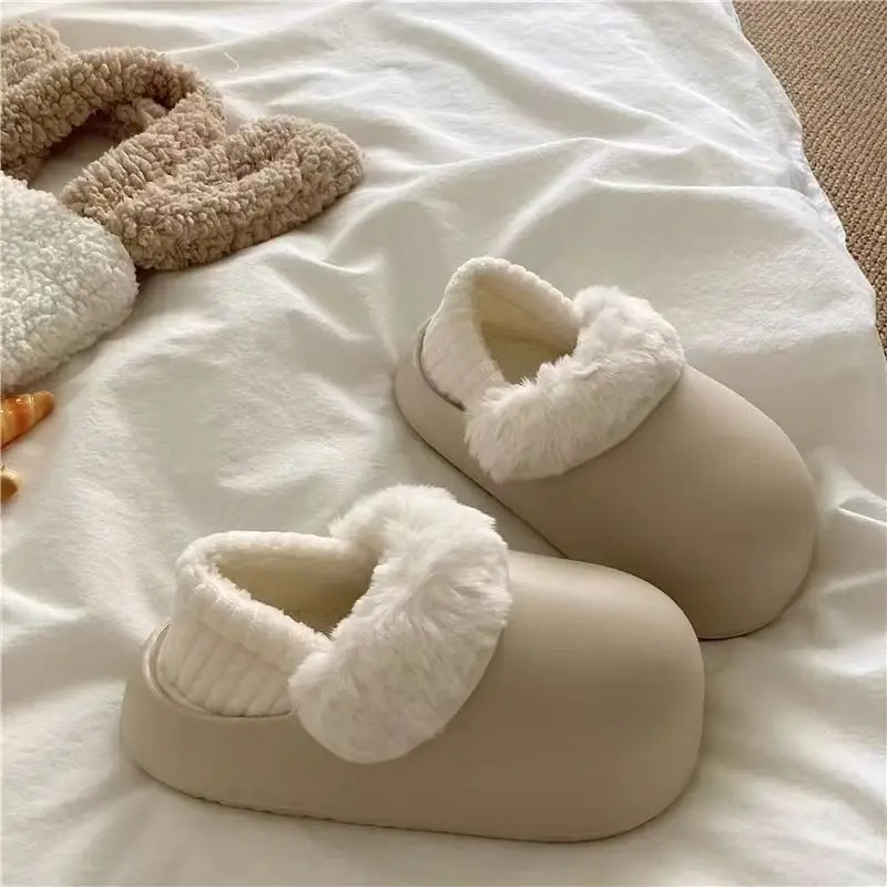 Waterproof cotton slippers ladies winter 2023 new detachable bag root home thick bottom warm plus velvet cotton shoes to wear.