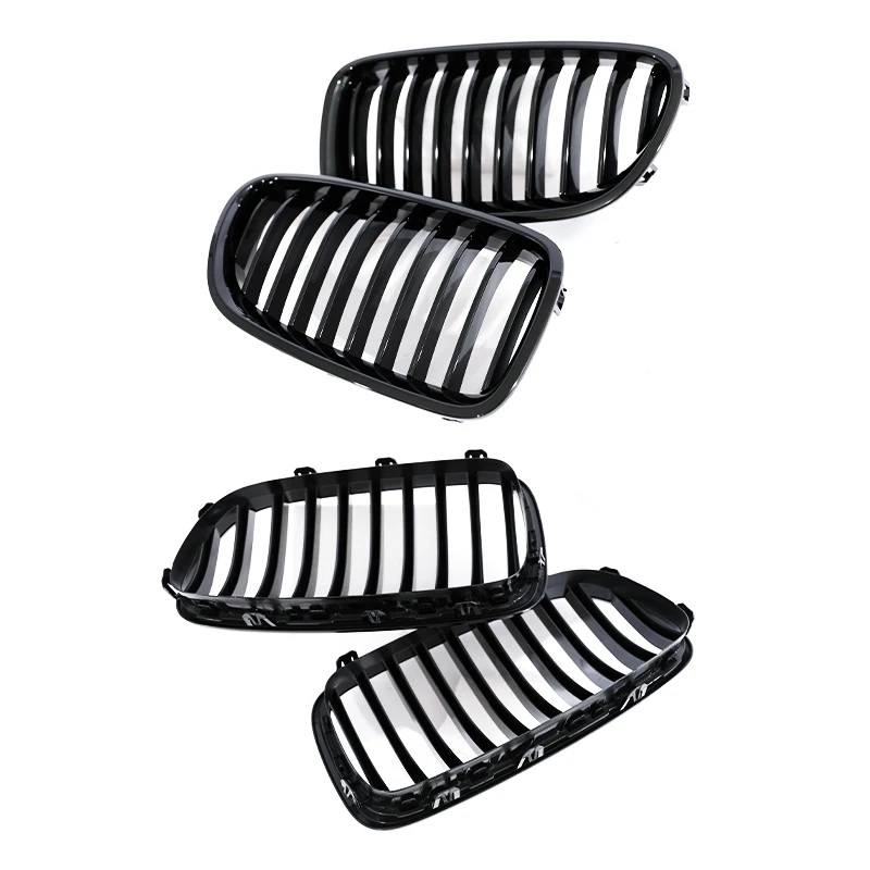 2011-2016 F10 F11 Kidney Grille Single Slat Gloss Matte Silver Frame Black Silver 3 Color Stripe Racing Front Replacement Grille