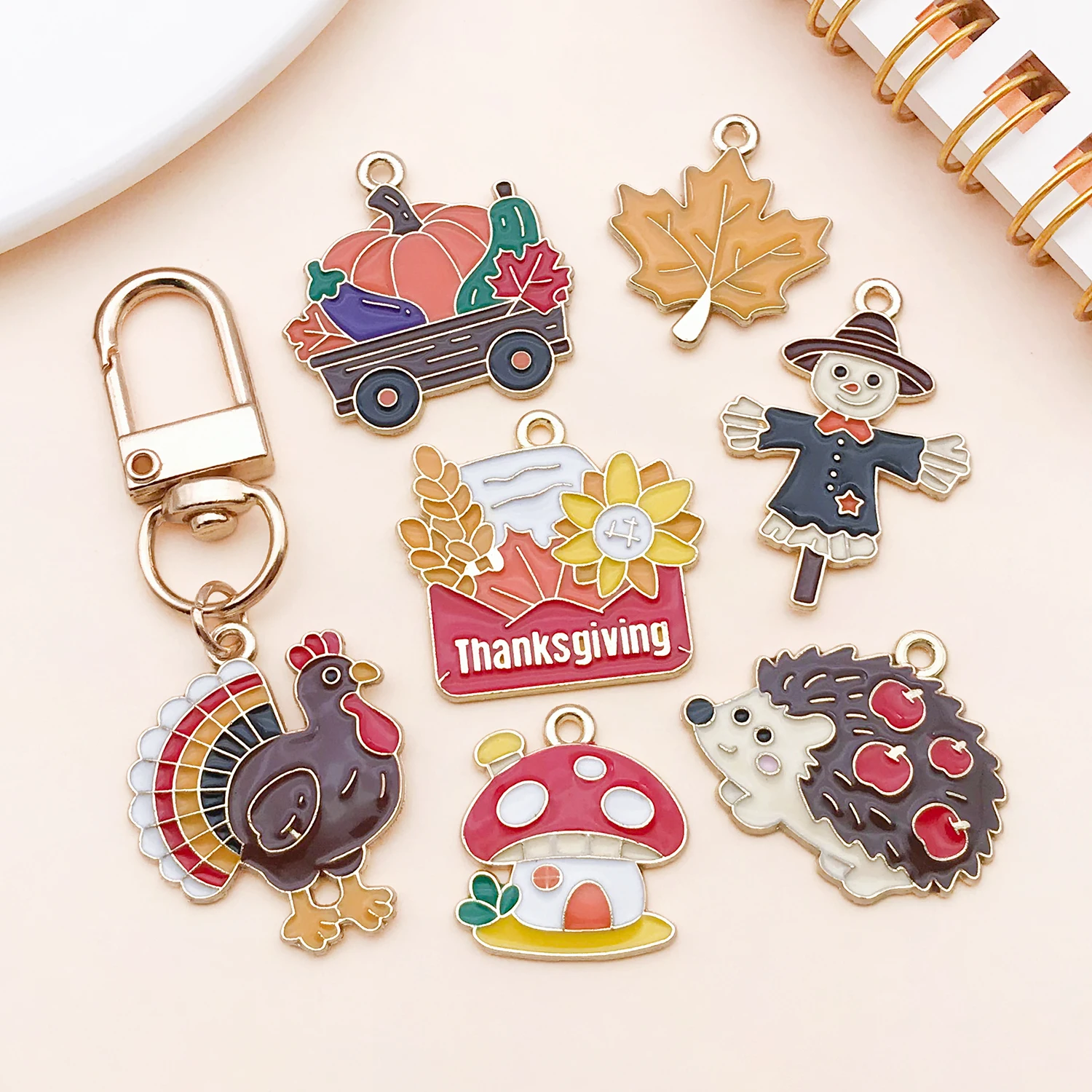 20pcs Thanksgiving Fall Enamel Charms Turkey Pumpkin Squirrel Fox Owl Pendants For DIY  Necklace Keychain Holiday Jewelry Making