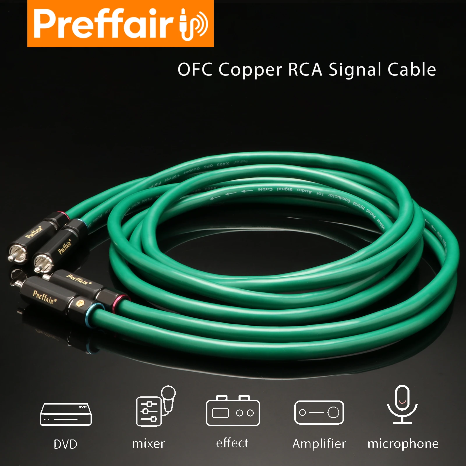Preffair pair HIFI 4N OFC silver plated signal cable with silver plated self-locking rca plug for amplifier speaker cd player