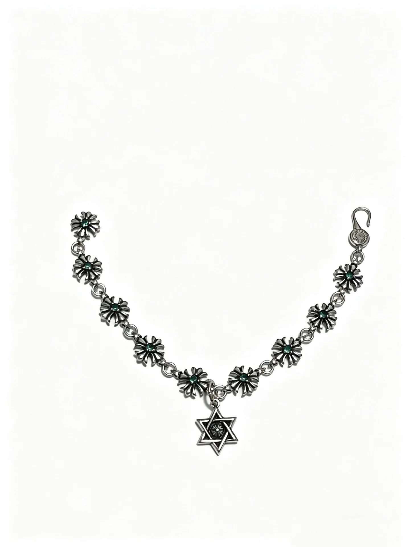 S925 sterling silver retro old charm cross multi-flower couple personality bracelet five-pointed star light luxury pendant