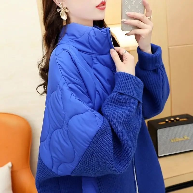 

Модный синий хлопковый свитер Klein, женский свободный вязаный кардиган, утолщенное зимнее пальто