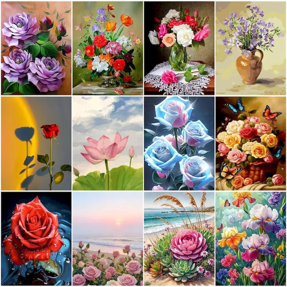 

RUOPOTY Painting By Number Adults Flowers Decorative Paintings Picture Drawing On Canvas Diy Crafts Paint Pictures By Numbers