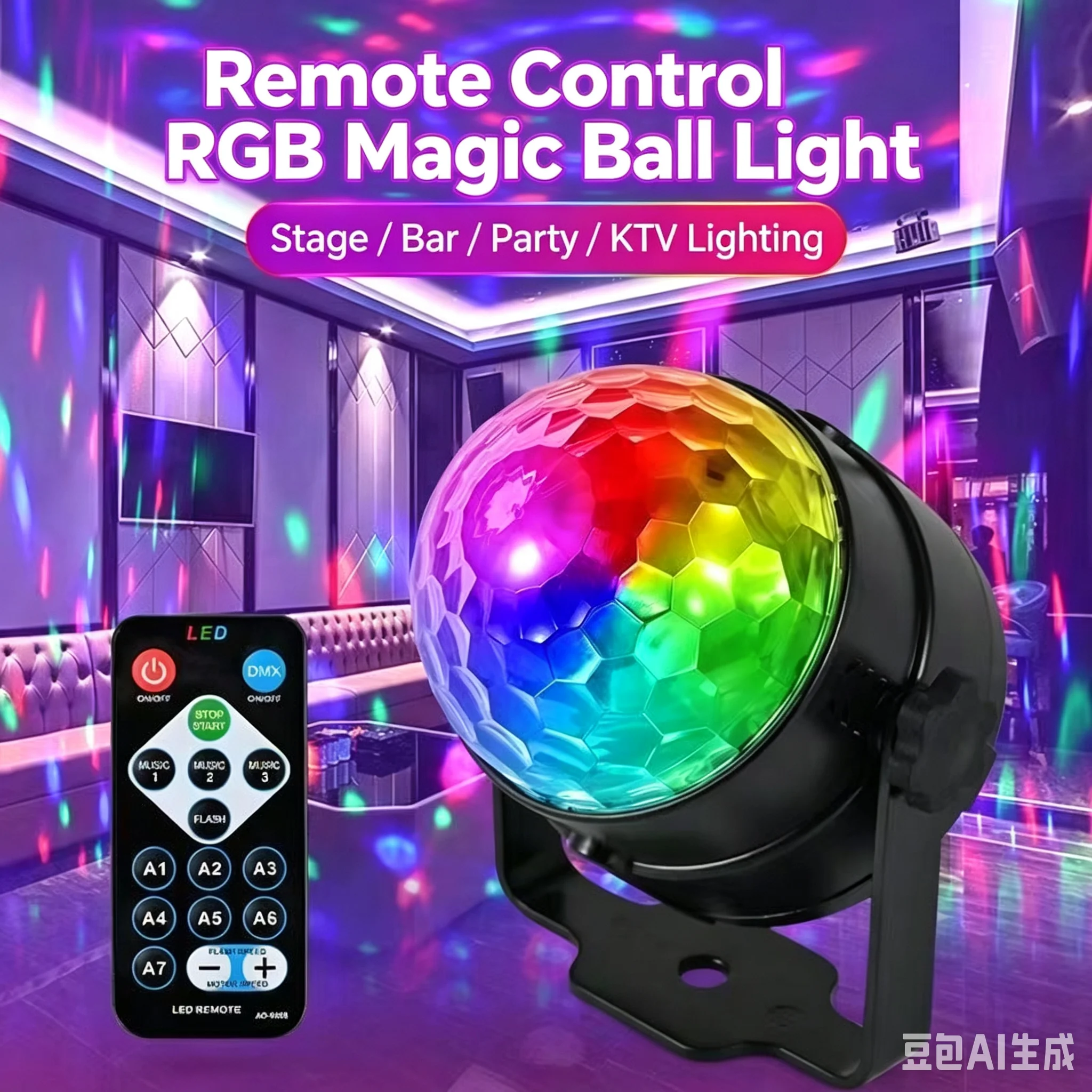 RGB LED Stage Disco Light Rotating DJ Ball Strobe Sound Control Magic Dance Car Christmas Gift Party Club Laser Show Lamp Party