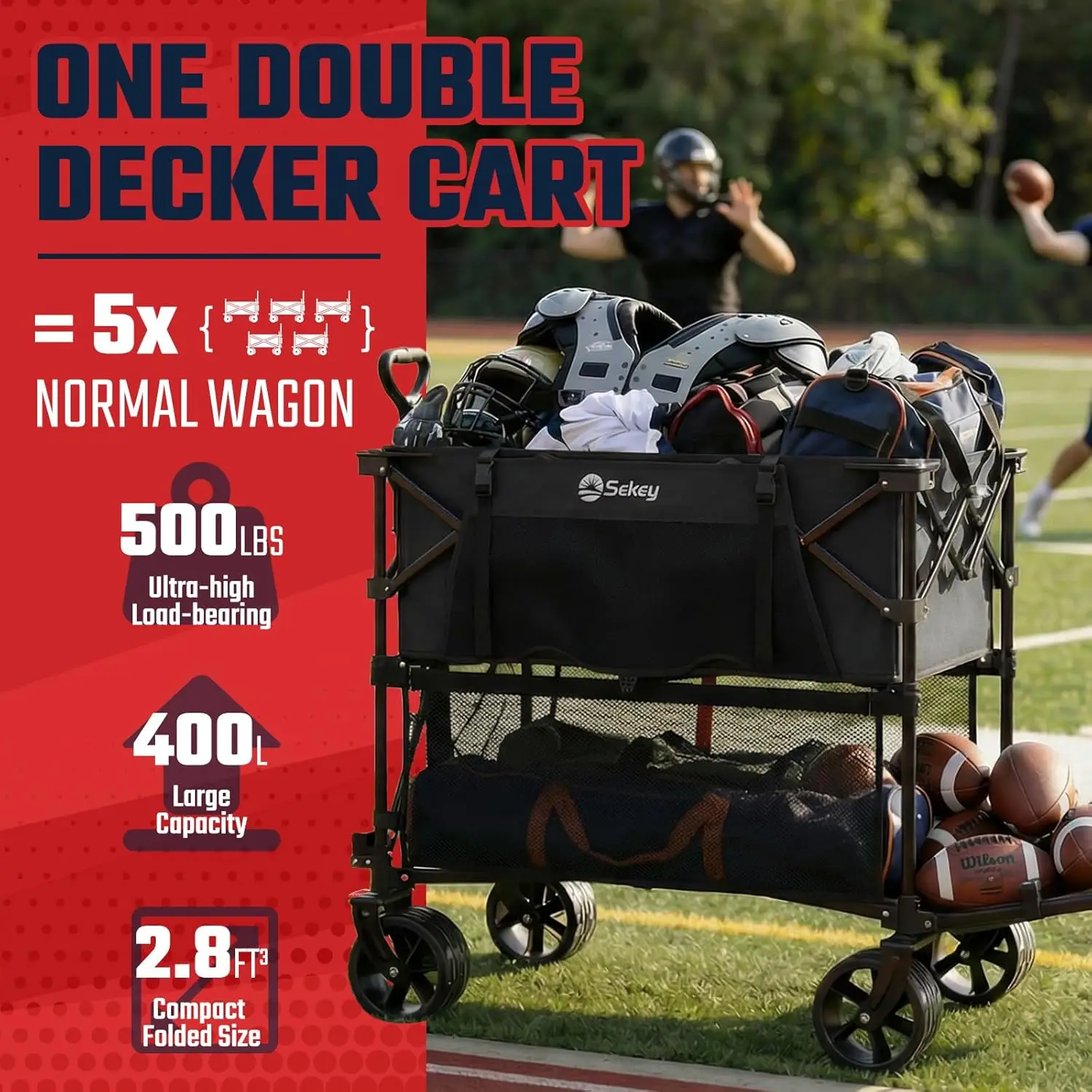All-Terrain Utility Wagon for Sports, Camping, Garden Use - Black, Heavy Duty with 500LBS Capacity and Extender