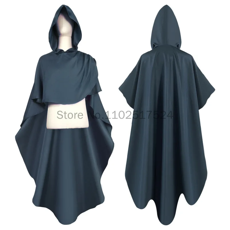 Unisex cavaliere medievale Pagan Cosplay mantello con cappuccio rinascimentale solido irregolare lungo mantello Halloween Carnival Party abiti gotici