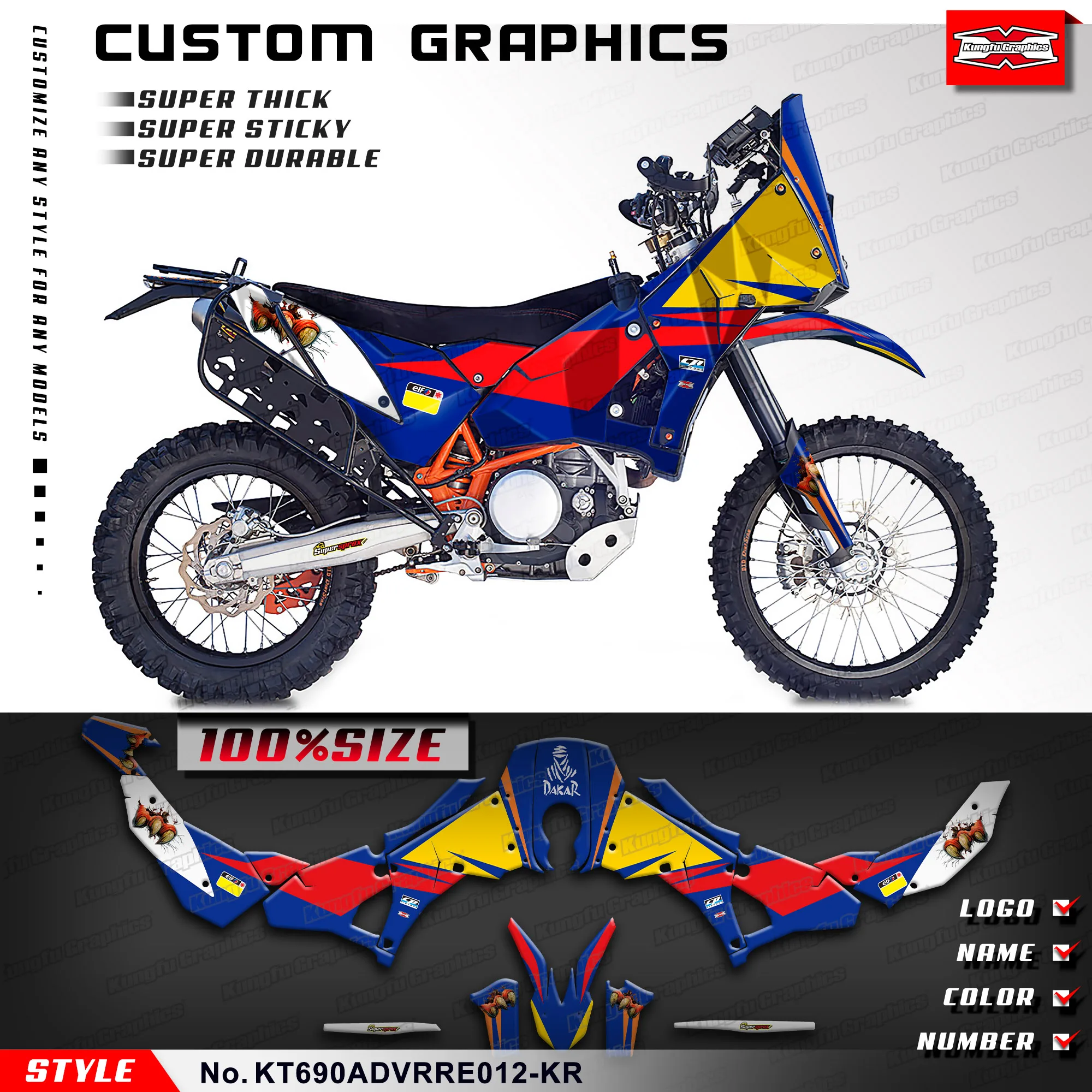 KUNGFU GRAPHICS Custom Adhesive Sticker Motorcycle Graphics for KTM RALLY RAID EVO2 690 ADV, Rebuild Kit, KT690ADVRRE012-KR