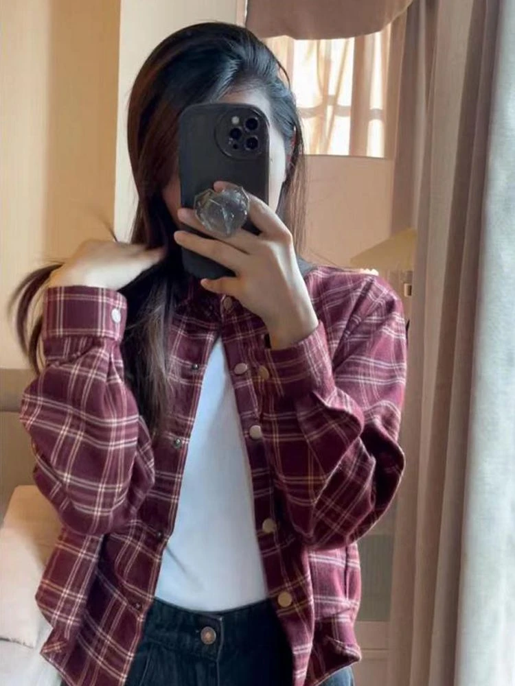 

Plaid Shirts Women Elegant Preppy Style Casual All-match Autumn Long Sleeve Camisas Tops Ropa Mujer Harajuku Clothing Students