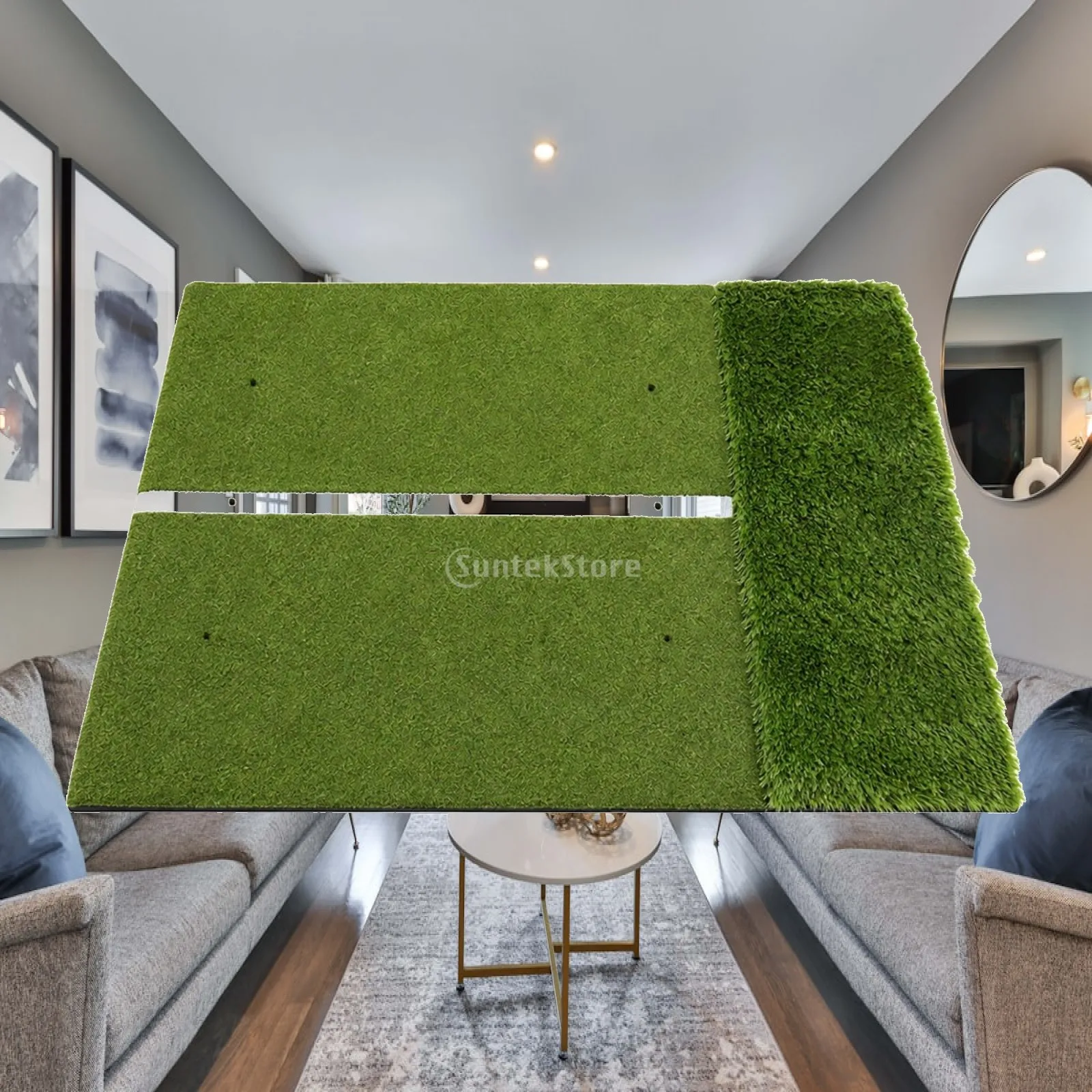 Golf Swing Practice Mat with Alignment Stripe Indoor Outdoor Two-Section Turf Golf Hitting Mat Cushioned for Golfers, Garage