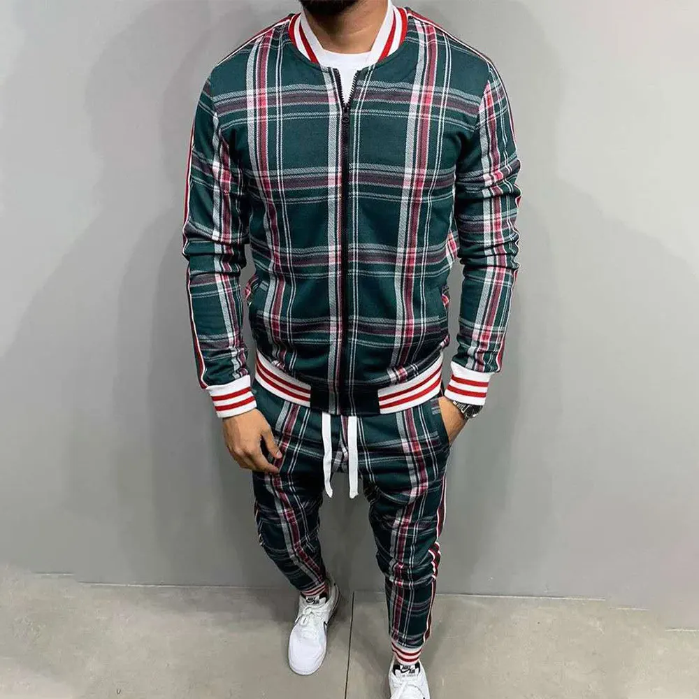 

New Plaid Tracksuit Men's Sets Gentleman Jacket Sportswear Male 3D Print 2 Piece Set Sport Suit Sweatpants Chandals Man Clothes