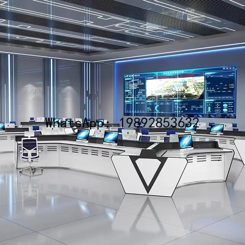 CZ Lacquered Tech-Style Command Desk Central Control Room Monitoring Desk Multi-Seat Computer Desk