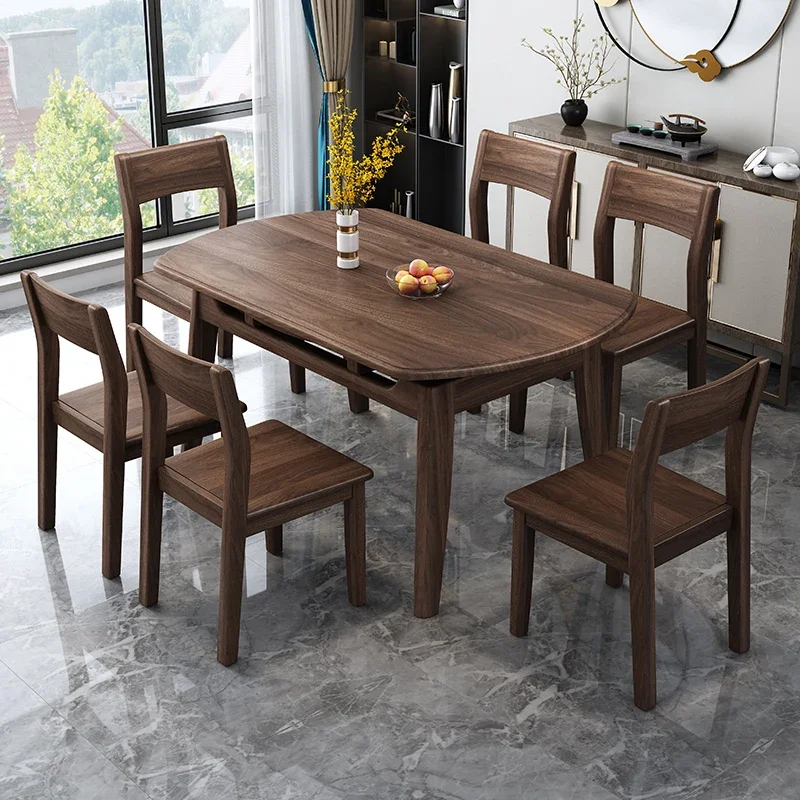 

North American black walnut dining table and chair combination Solid wood square round dining table for home small ap