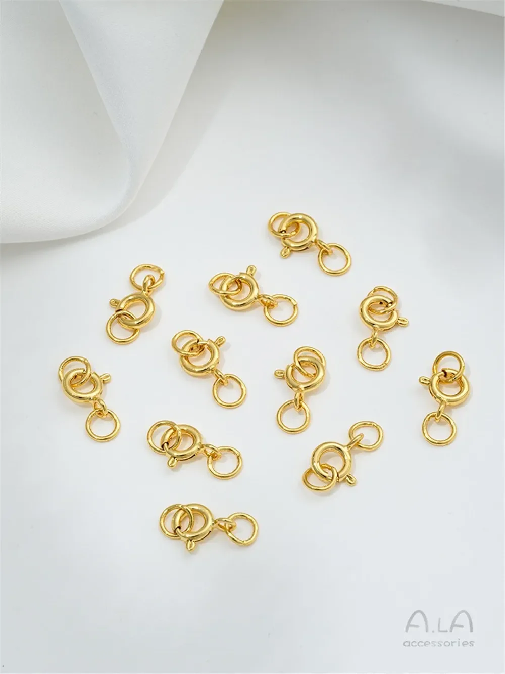 Anel fechado de duas extremidades enrolado em ouro italiano 14k, fivela de mola, anel duplo, fivela rabo de peixe, conexão, acessórios de fivela traseira