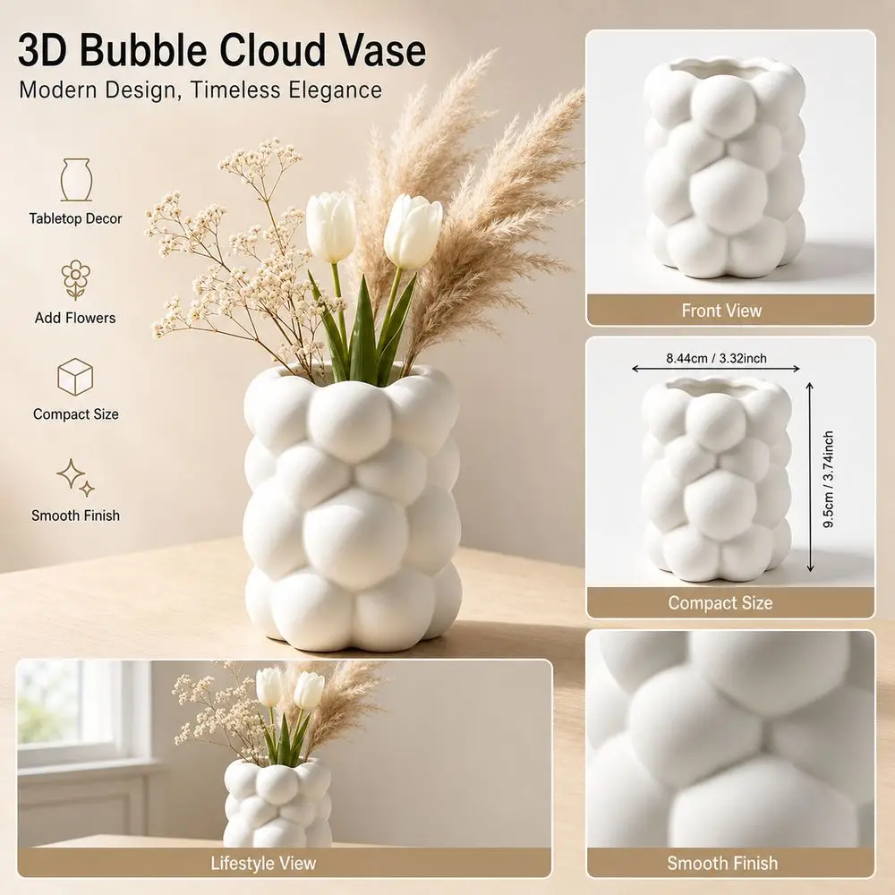 3D Printed Cloud Pen Holder Nordic Style Multifunctional Cloud Shaped Vase Cloud Shaped Makeup Brush Holder Desktop Organizer