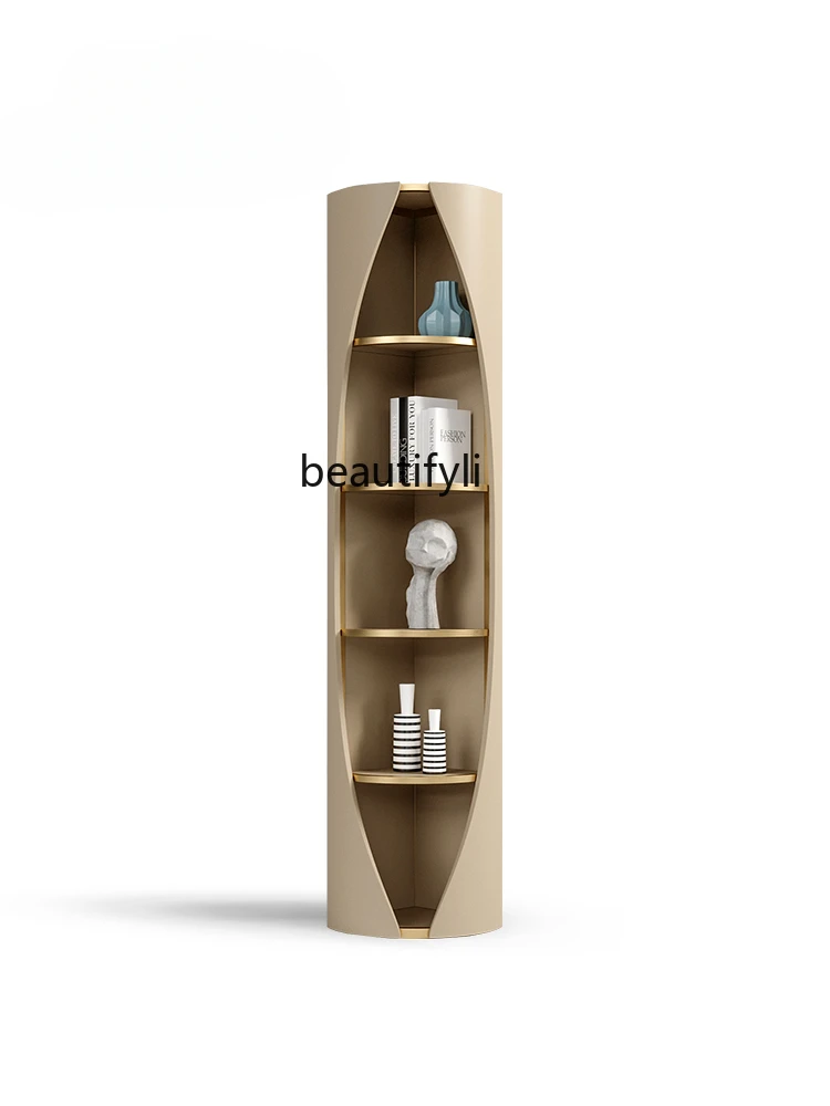 

Corner Cabinet Living Room Locker Creative Stainless Steel Shelf Tea Room Floor Bookcase Affordable Luxury Style Side Cabinet