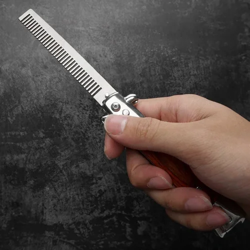 Imagen 2 del producto Peine plegable de acero inoxidable para hombre, cepillo automático para cortar el pelo, accesorios de bolsillo para el pelo, 1 unidad