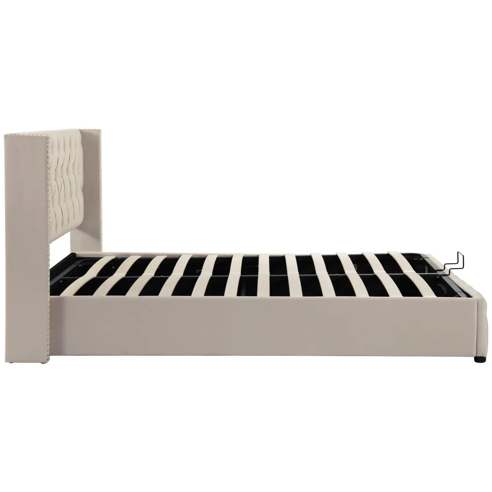 Gepolstertes Doppelbett aus schwarzem Samtflanell mit Nietenknopf und hydraulischem Stauraum (ohne Matratze), 160 x 200 cm oder 180 x 200 cm – Detail 8