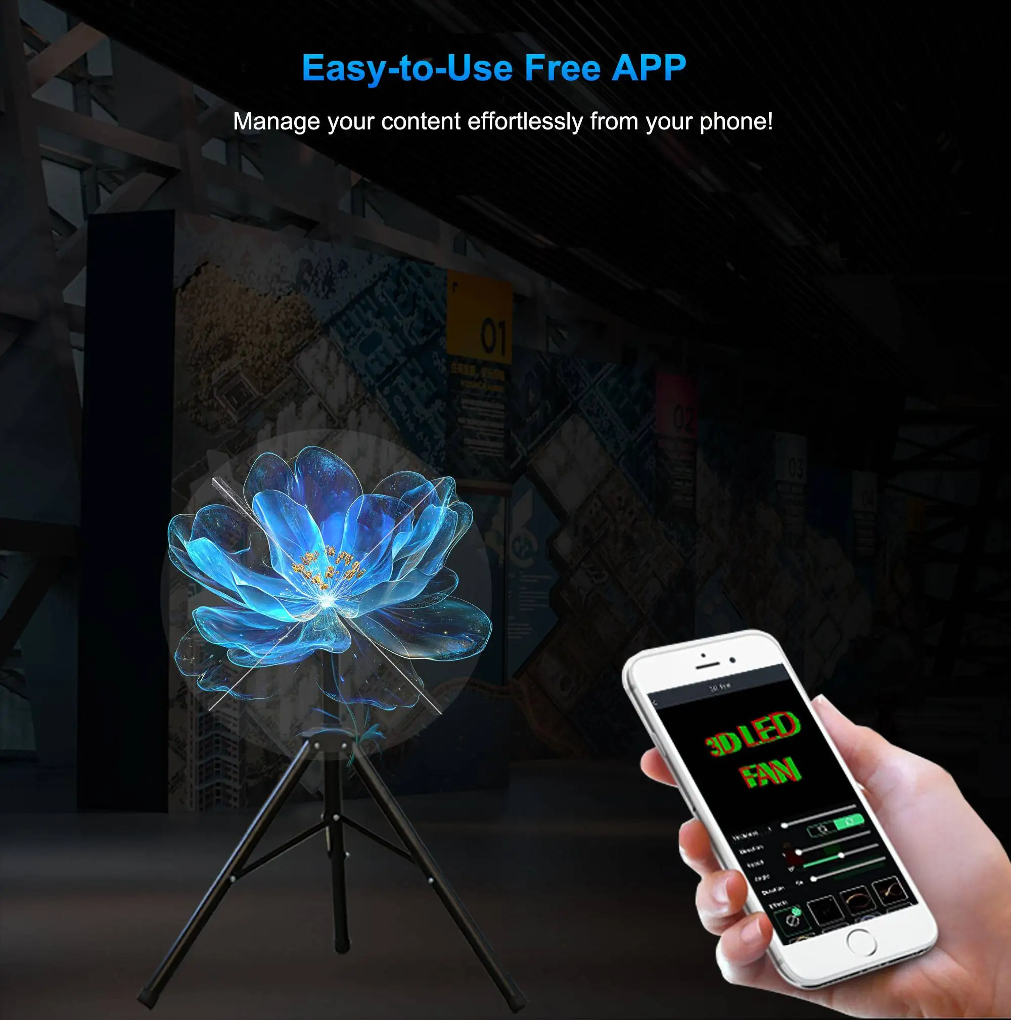4-Blade 3D Holographic Fan 42cm 50cm 65cm 100cm Light Emitting Diode Fan 3D Display 3D Holographic out-of-home advertising Holog