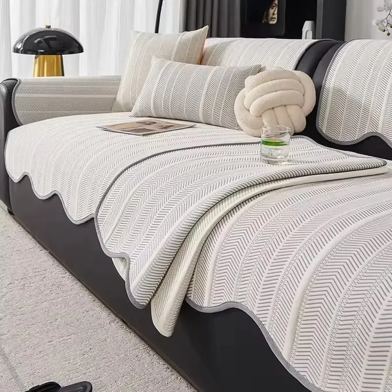 Summer Ice Silk Sofa Cover Universal Non Slip Washable Cooling Cushion Cover Pet Friendly Couch Slipcover for Living Room Decor