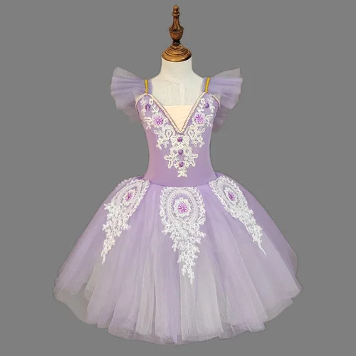 Imagen 2 del producto Falda de tutú de Ballet para niñas, vestido de baile profesional para niños, traje de baile de escenario de bailarina de Lago de los Cisnes, plataforma de panqueque