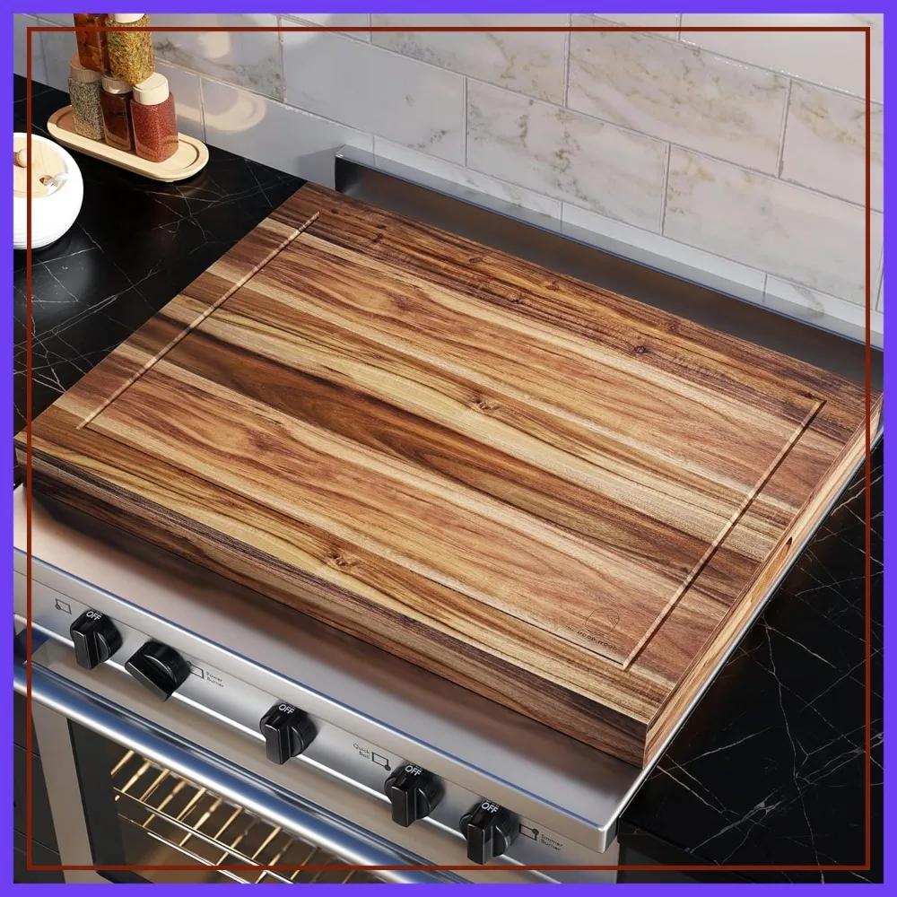 

Stove Top Cover Cutting Board with Handle, 30x22 inch Gas Stove Cover, Multiuse Serving Chopping Board, Acacia Wood