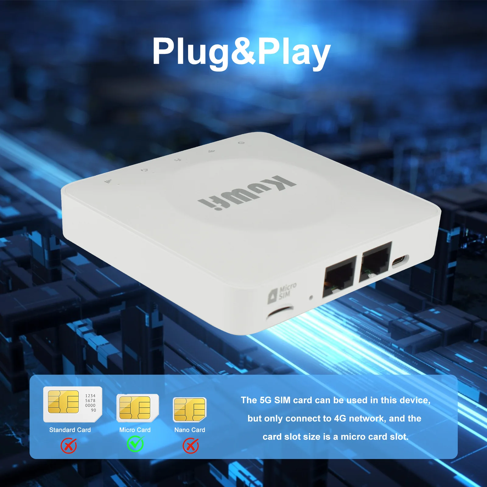 Router KuWFi CAT4 4G LTE Router WiFi6 300M 2.4G Antenne integrate Moddem 4G portatile con porta LAN Slot USIM Porta di alimentazione di tipo C