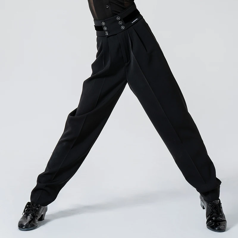 

2024 New Boy Latin Dance Pants Children Tango Practice Clothes Ballroom Samba Black High waist Pants Performance Trousers XH1047