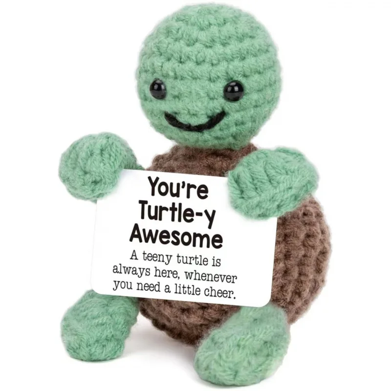 Handmade Positive Crochet Animal Doll with Tags Funny Emotional Support Friendship Gift for Friend Cheer Up Gift for Kids