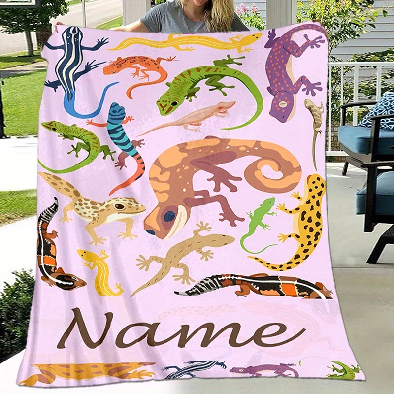 

Personalized customized name blanket,flannel cover blanket,suitable for home,camping,travel,lizard enthusiasts birthday gifts