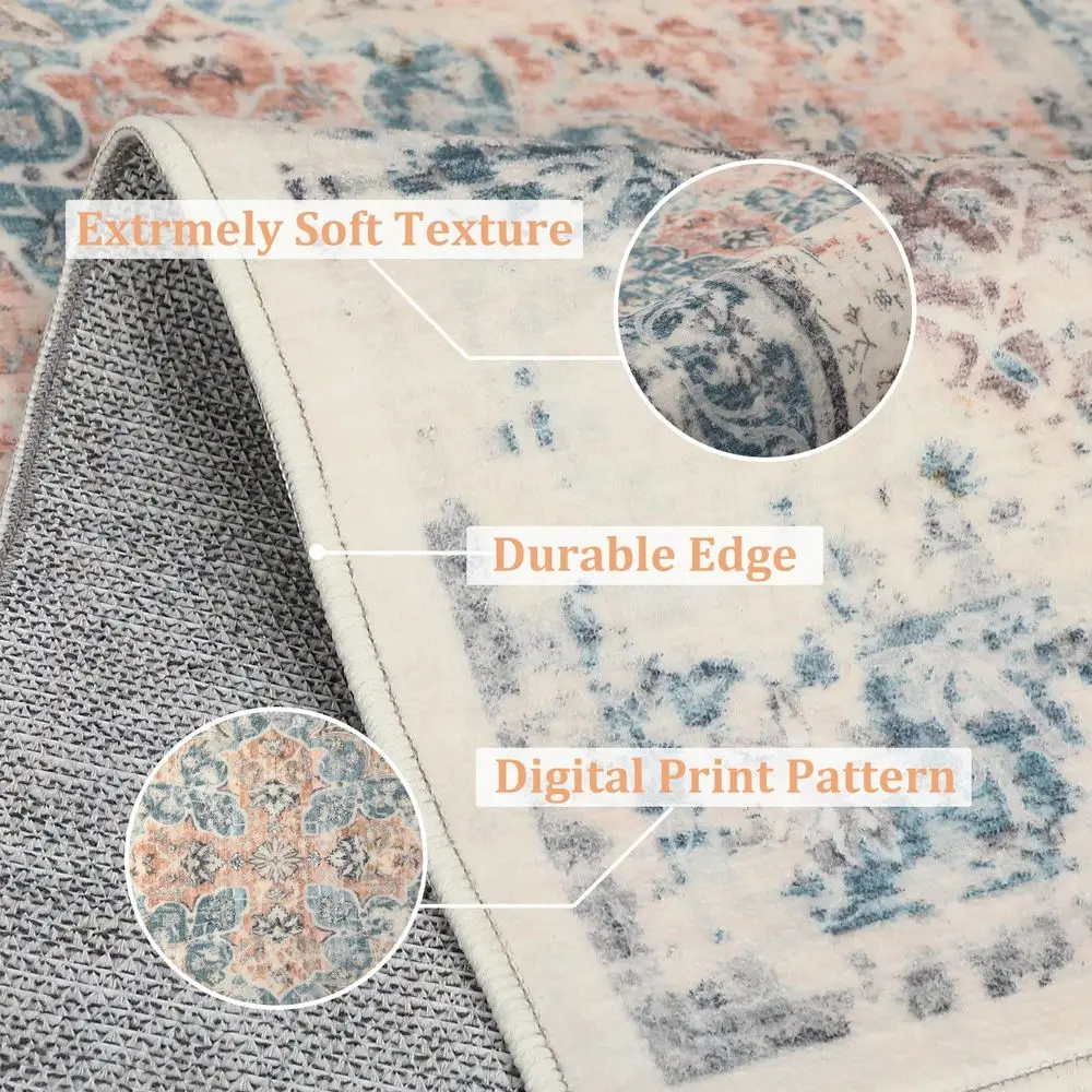 

Size Area Rug Vintage Printed Carpet Home Decorative Rug Distressed Floral Rug Low Pile Soft Carpet Stain Resistant NonSlip Sui