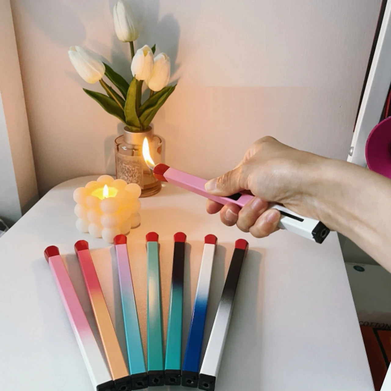 Gradient Super Large Match Lighter Windproof Visual Window Open Flame Butane Inflatable Portable Candle Kitchen Lighter