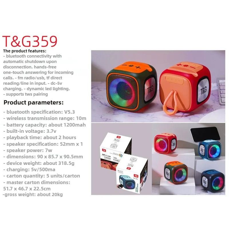 المحمولة caixa de som سمّاعات بلوتوث في الهواء الطلق عمود صغير راديو FM TF الصوت مضخم صوت لاسلكي LED Soundbox Type-c ميناء