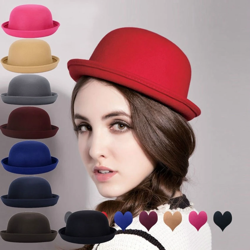 

Fashion Women's Billycock Girl's Trendy Dome Hat Imitation Wool Felt Cap Fold Brim Bowler Derby Hat Autumn Winter Cap