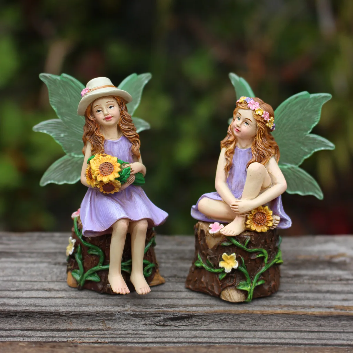 1 Set Summer Tea Party Vacation Flower Fairy Interesting Scene Simulation Micro Landscape Decoration Statue Outdoor Garden Decor