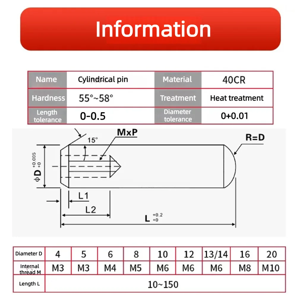 Zylindrische Innengewinde-Stiftbolzen, runde Schnellspann- und Positionierungsstifte, M3-M10, CNC-Werkzeug, Hardware, Drehmaschinenzubehör – Detail 1