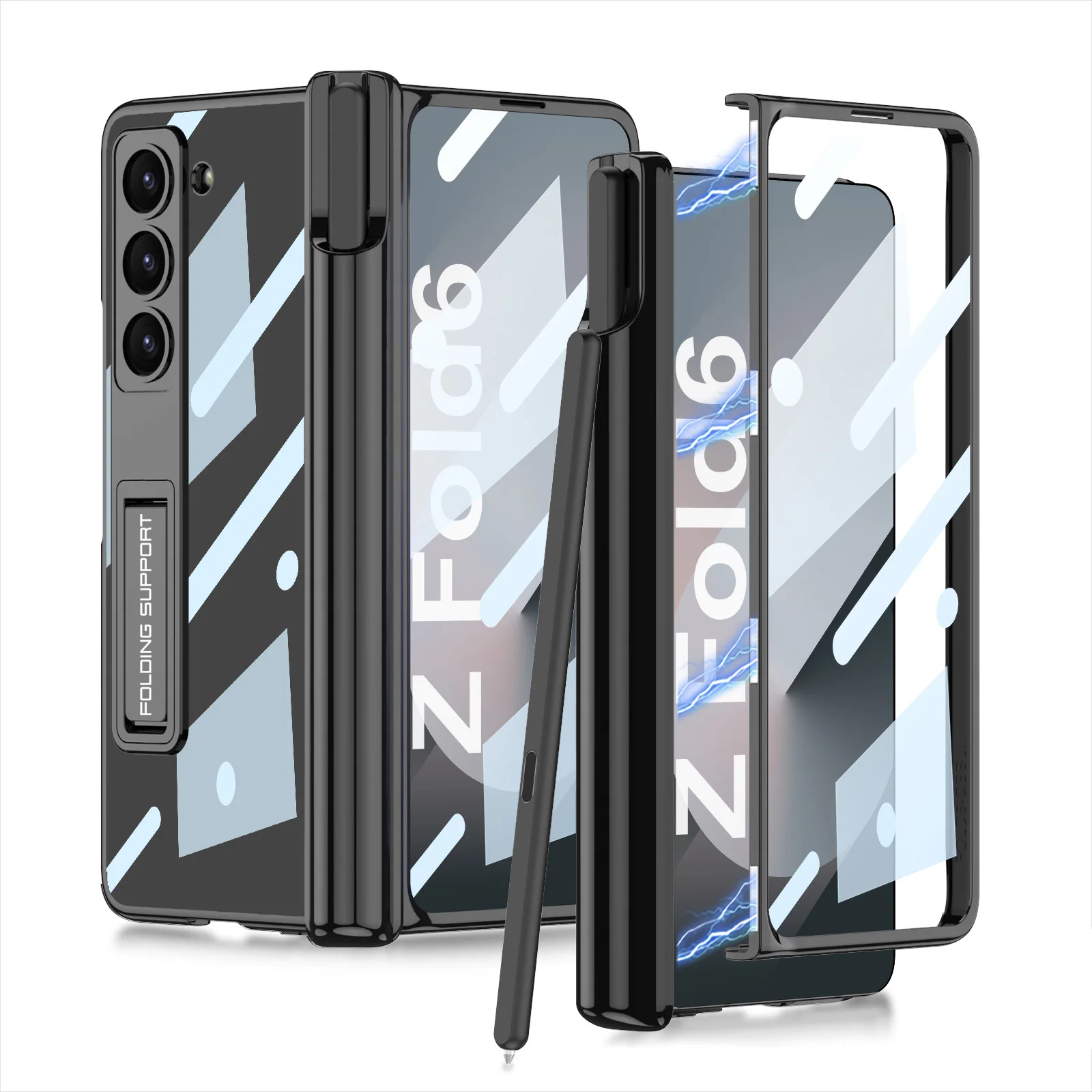 New For Samsung Galaxy Z Fold6 5g Phone Case Magnetic Hinge Pivot Pen Slot Folding Stand Translucent Full Cover Protective Case