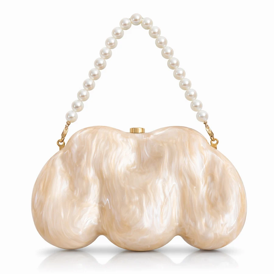 Irregular Shape Shell Acrylic Evening Bag Beaded Handle Box Clutches Purse Party Women Shoulder Travel Wedding Banquet Handbags
