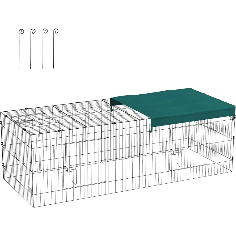

87" L Metal Chicken Playpen, Small Animal Cage, Chicken Coop, Pet Yard Fence for Rabbits, Chinchillas with Roof for Indoor & Ou