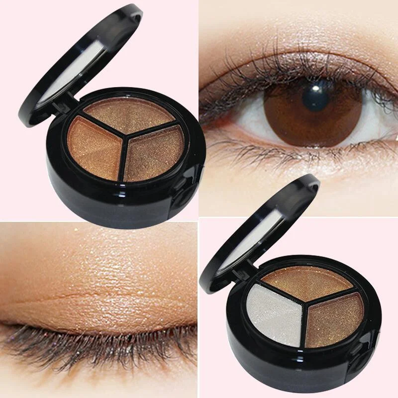 Paleta de sombras de ojos con brillo, 3 colores, maquillaje con espejo, sombra de ojos ahumada metálica, resistente al agua, sombra de ojos mate de larga duración