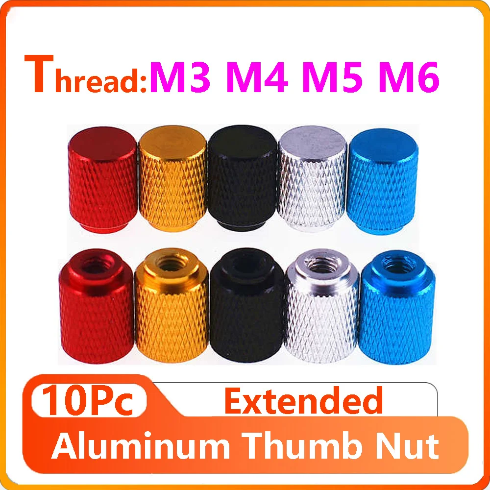 Aluminum Hatching Knurled Thumb Nut 10Pcs M3 M4 M5 M6 Thread Hand Tighten Adjustment Nut Blind Hole Extended Nut